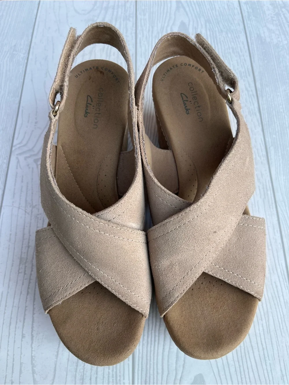 Clarks Giselle Cove Platform Wedge Sandals Sand Taupe Size 7.5 M